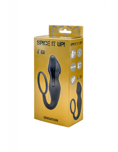 Эрекционное кольцо с анальной пробкой Spice it up Sensation Dark Grey /10х3см/