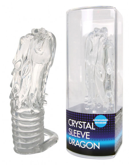 Насадка с кольцом для мошонки CRYSTAL SLEEVE DRAGON прозрачная /13х3,5 см/