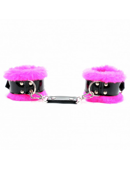 Оковы на ноги BDSM Light с розовым мехом и пряжками