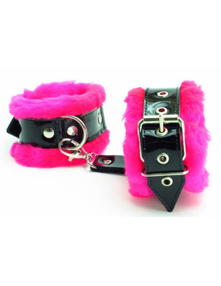 Оковы на ноги BDSM Light с розовым мехом и пряжками