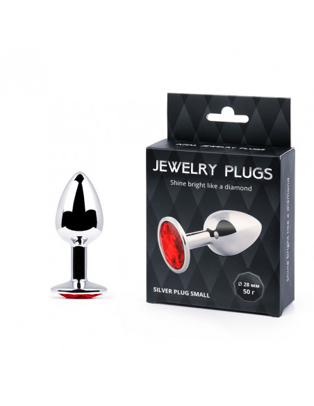 Анальный страз SILVER PLUG SMALL металл/стекло серебро/красный 50г /7,2х2,8 см/