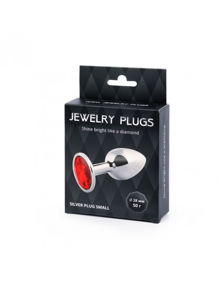 Анальный страз SILVER PLUG SMALL металл/стекло серебро/красный 50г /7,2х2,8 см/