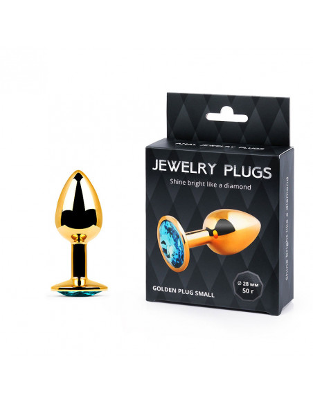 Анальный страз GOLDEN PLUG SMALL металл/cтекло золото/голубой 50г /7,2х2,8 см/