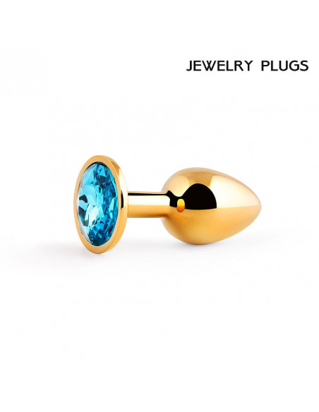 Анальный страз GOLDEN PLUG SMALL металл/cтекло золото/голубой 50г /7,2х2,8 см/