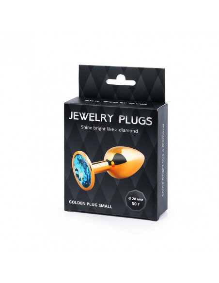 Анальный страз GOLDEN PLUG SMALL металл/cтекло золото/голубой 50г /7,2х2,8 см/