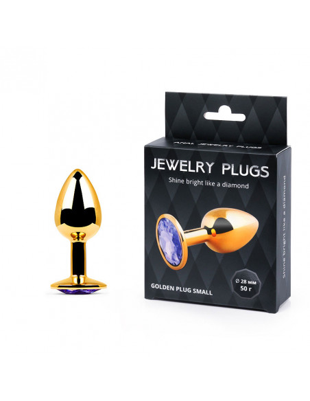 Анальный страз GOLDEN PLUG SMALL металл/стекло золото/фиолетовый 50г /7,2х2,8 см/