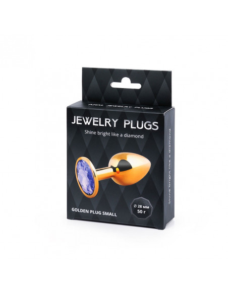 Анальный страз GOLDEN PLUG SMALL металл/стекло золото/фиолетовый 50г /7,2х2,8 см/