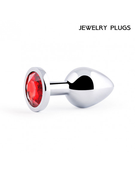 Анальный страз SILVER PLUG MEDIUM металл/стекло серебро/красный 90г /8,2х3,4 см/