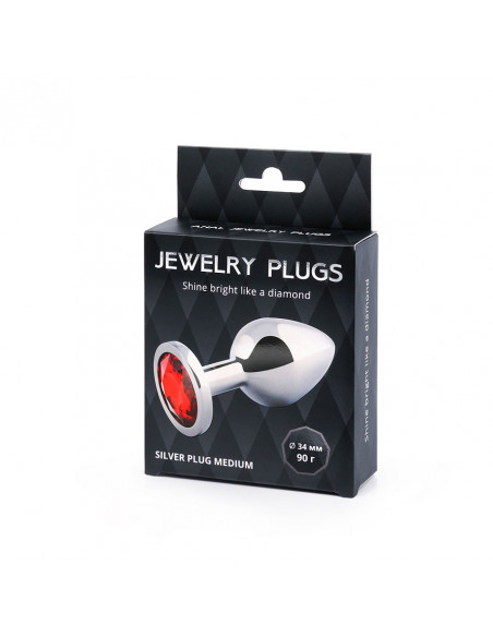 Анальный страз SILVER PLUG MEDIUM металл/стекло серебро/красный 90г /8,2х3,4 см/