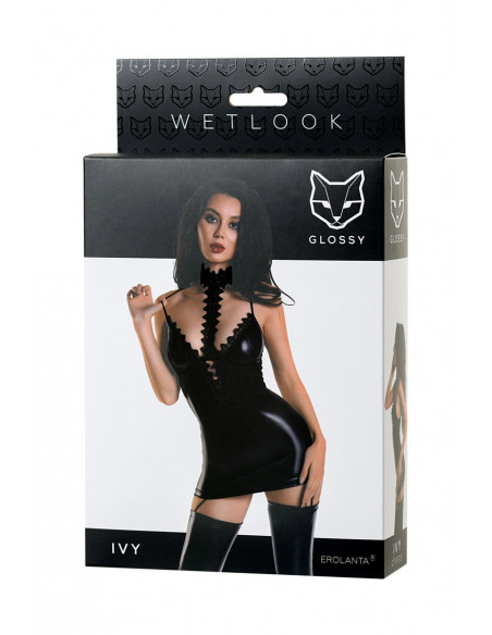 Платье с чокером Glossy Ivy из материала Wetlook чёрное /L/