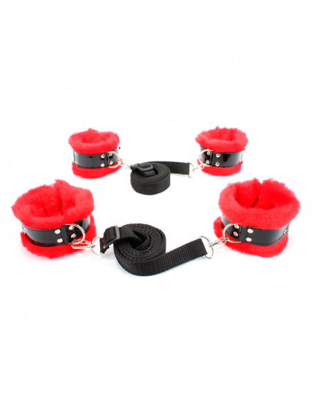 Бондажный набор на кровать с красным мехом BDSM Light