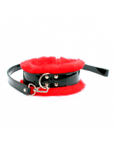 Ошейник с красным мехом BDSM Light и поводком