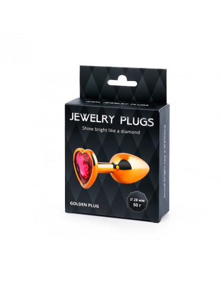 Анальный страз GOLDEN PLUG SMALL металл/стекло золото/рубин 50г /7,2х2,8 см/