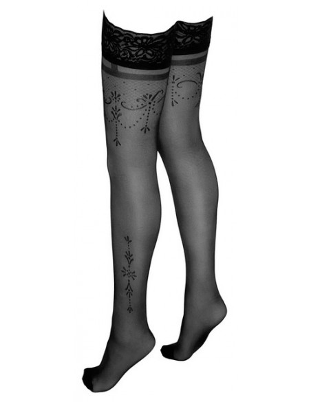 Чулки Cottelli LEGWEAR с рисунком и кружевной резинкой на силиконе черные /3/