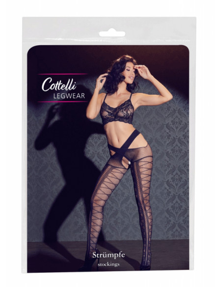 Колготки Cottelli LEGWEAR с подтяжками черные /SL/