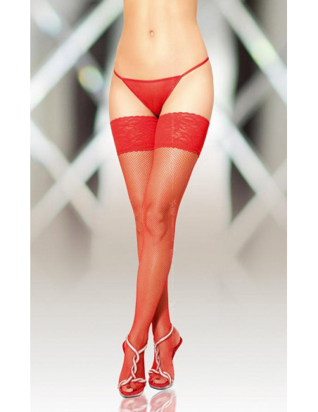 Чулки-сетка SoftLine Collection со швом сзади и кружевной резинкой для пояса красные /2/