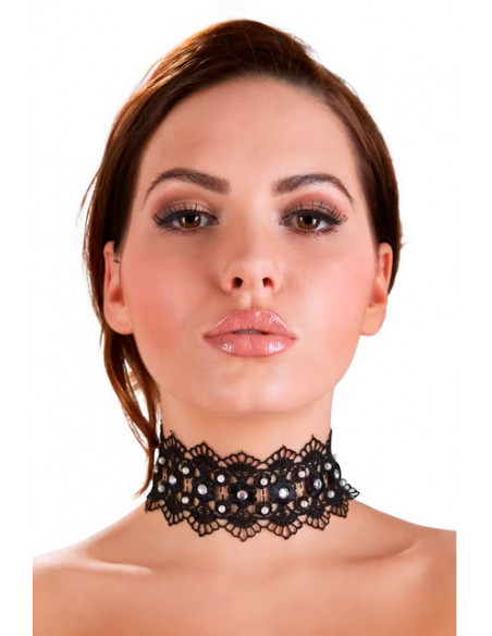 Ошейник Cottelli Accessoires с вышивкой бисером и стразами
