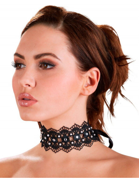 Ошейник Cottelli Accessoires с вышивкой бисером и стразами