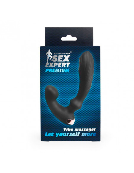 Анальный вибромассажер-пульсатор Sex Expert Premium с пультом ДУ силикон черный /14,5х3,1 см/