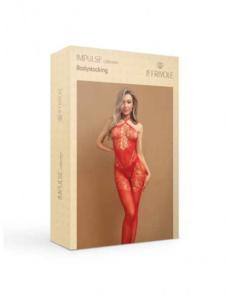 Красный боди-комбинезон с вырезом на груди и кружевом (IMPULSE) /S/XXL/