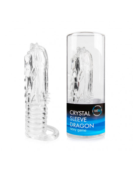 Насадка с кольцом для мошонки CRYSTAL SLEEVE DRAGON прозрачная /13х3,5 см/