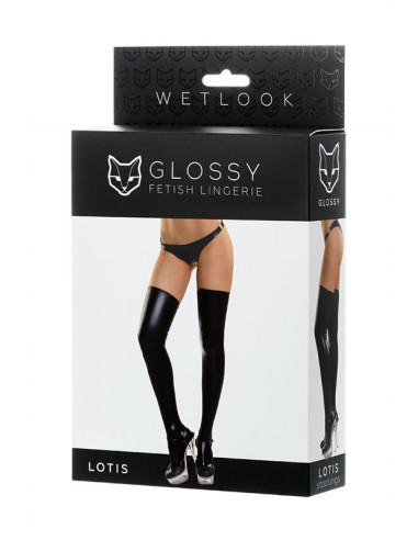 Чулки Glossy Wetlook LOTIS чёрные XL