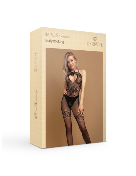 Черный боди-комбинезон с бантиком и вырезом на груди (IMPULSE) 40/52
