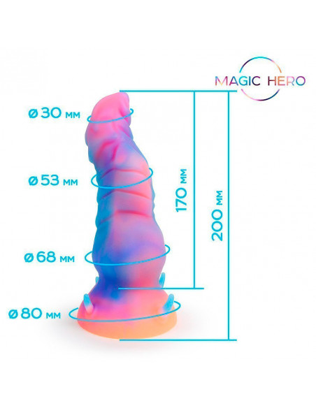 Светящийся в темноте фантазийный фаллоимитатор MAGIC HERO AMAZING TOYS 20/17х3/5,3/6,8 см