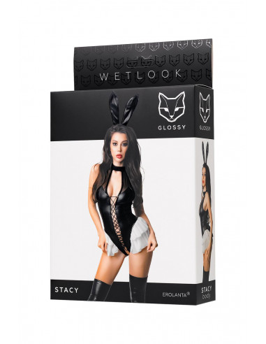 Боди Зайка Glossy Wetlook Stacy чёрное S