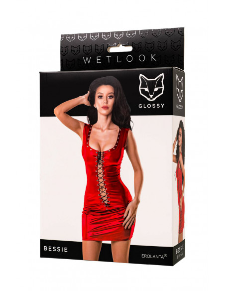 Платье с заклепками и шнуровкой Glossy Wetlook Bessie красное ХL