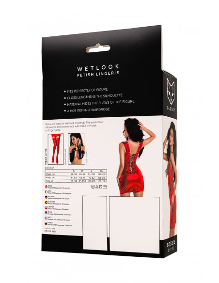 Платье с заклепками и шнуровкой Glossy Wetlook Bessie красное ХL