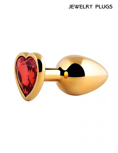 Анальный страз JEWELRY PLUGS металл/стекло золото/красный 140г 9х4 см/
